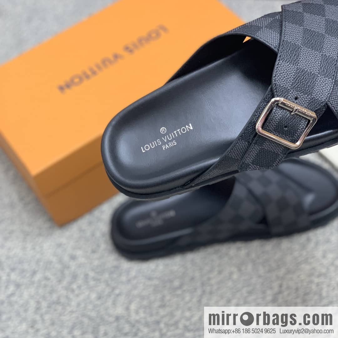 LV/Louis Vuitton features classic PVC men's sandals with black outsoles