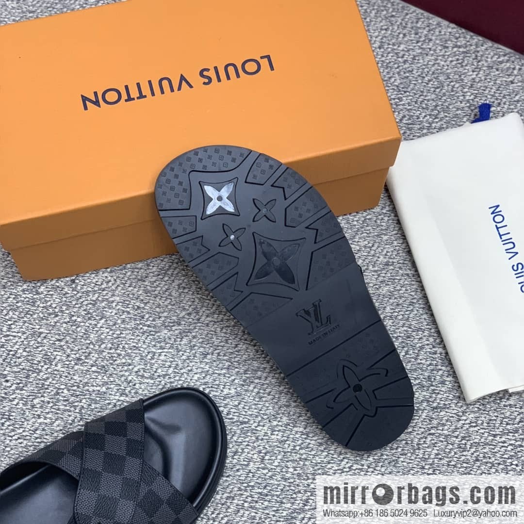 LV/Louis Vuitton features classic PVC men's sandals with black outsoles
