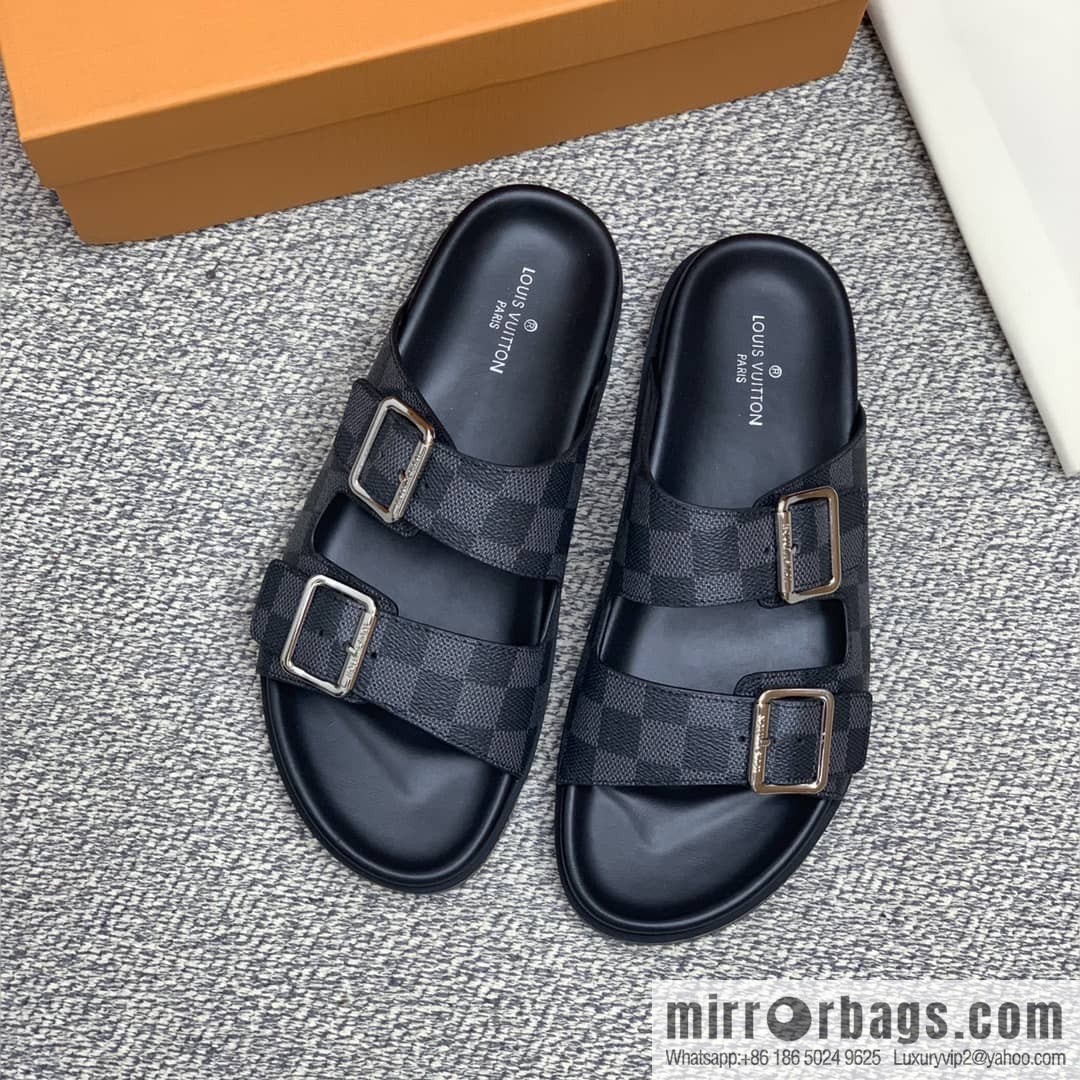 LV/Louis Vuitton features classic PVC men's sandals with black outsoles