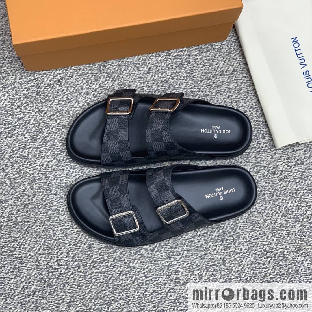 LV/Louis Vuitton features classic PVC men's sandals with black outsoles