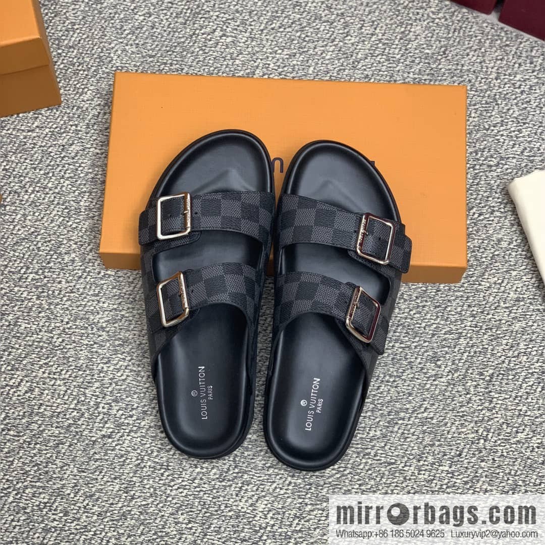 LV/Louis Vuitton features classic PVC men's sandals with black outsoles
