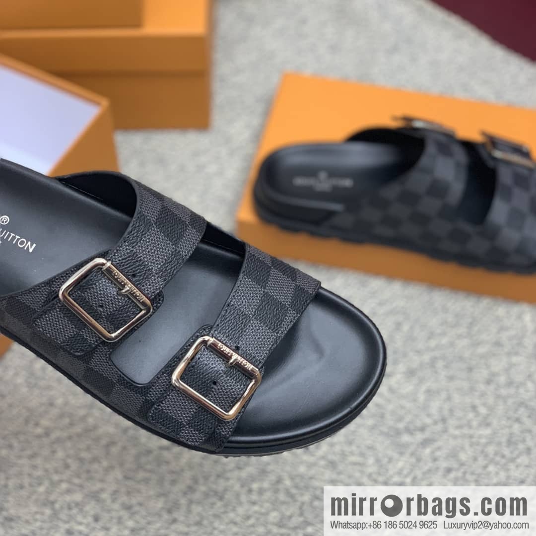 LV/Louis Vuitton features classic PVC men's sandals with black outsoles