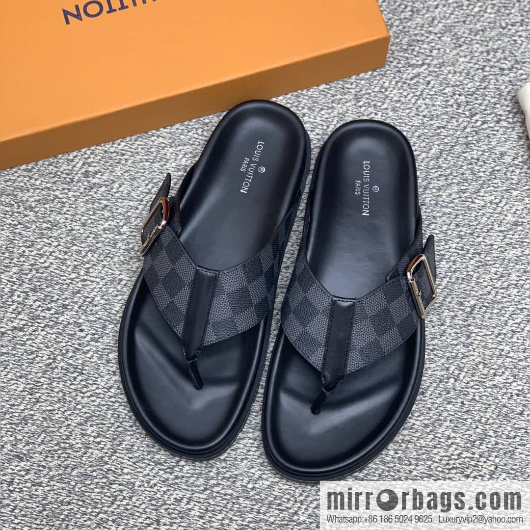 LV/Louis Vuitton features classic PVC men's sandals with black outsoles