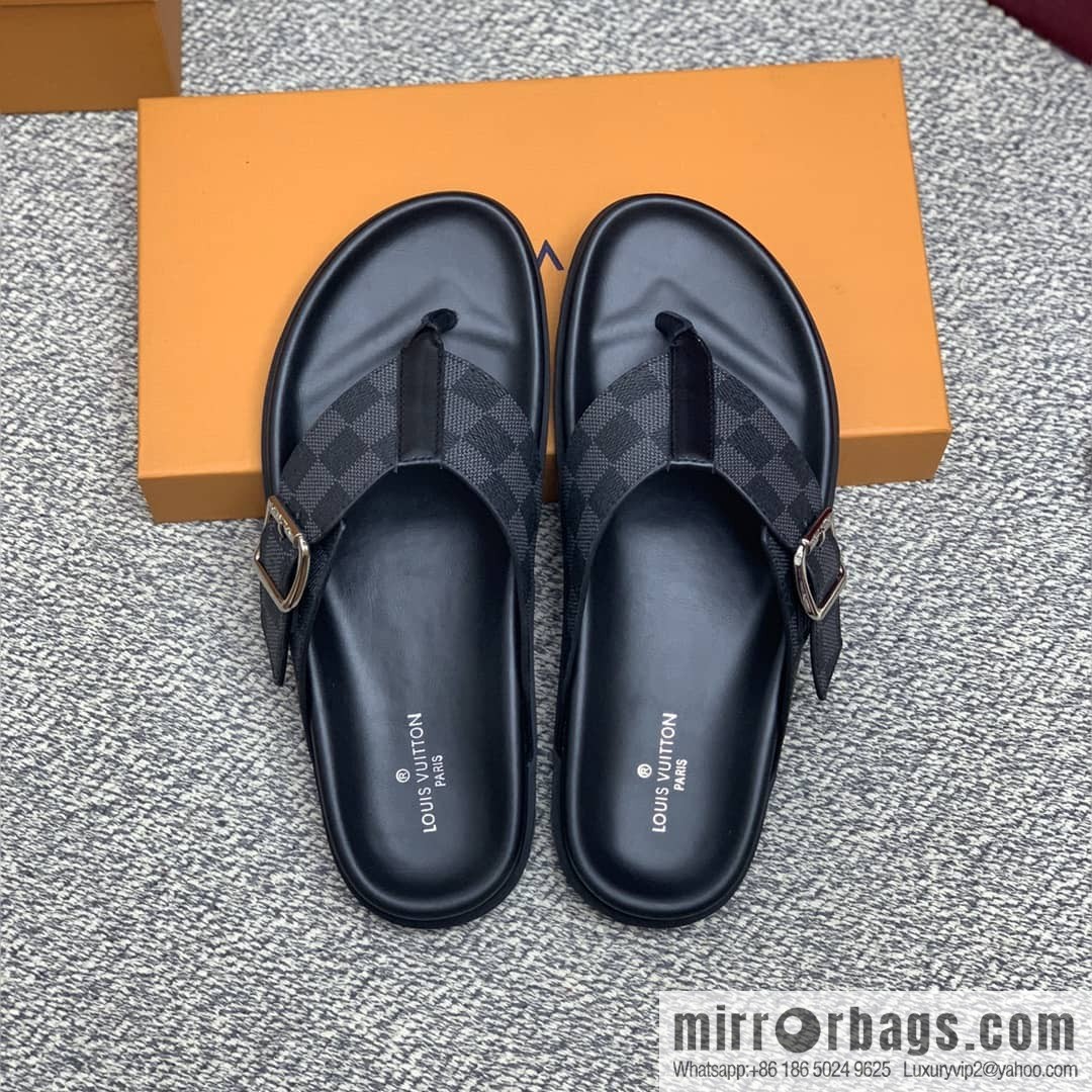 LV/Louis Vuitton features classic PVC men's sandals with black outsoles