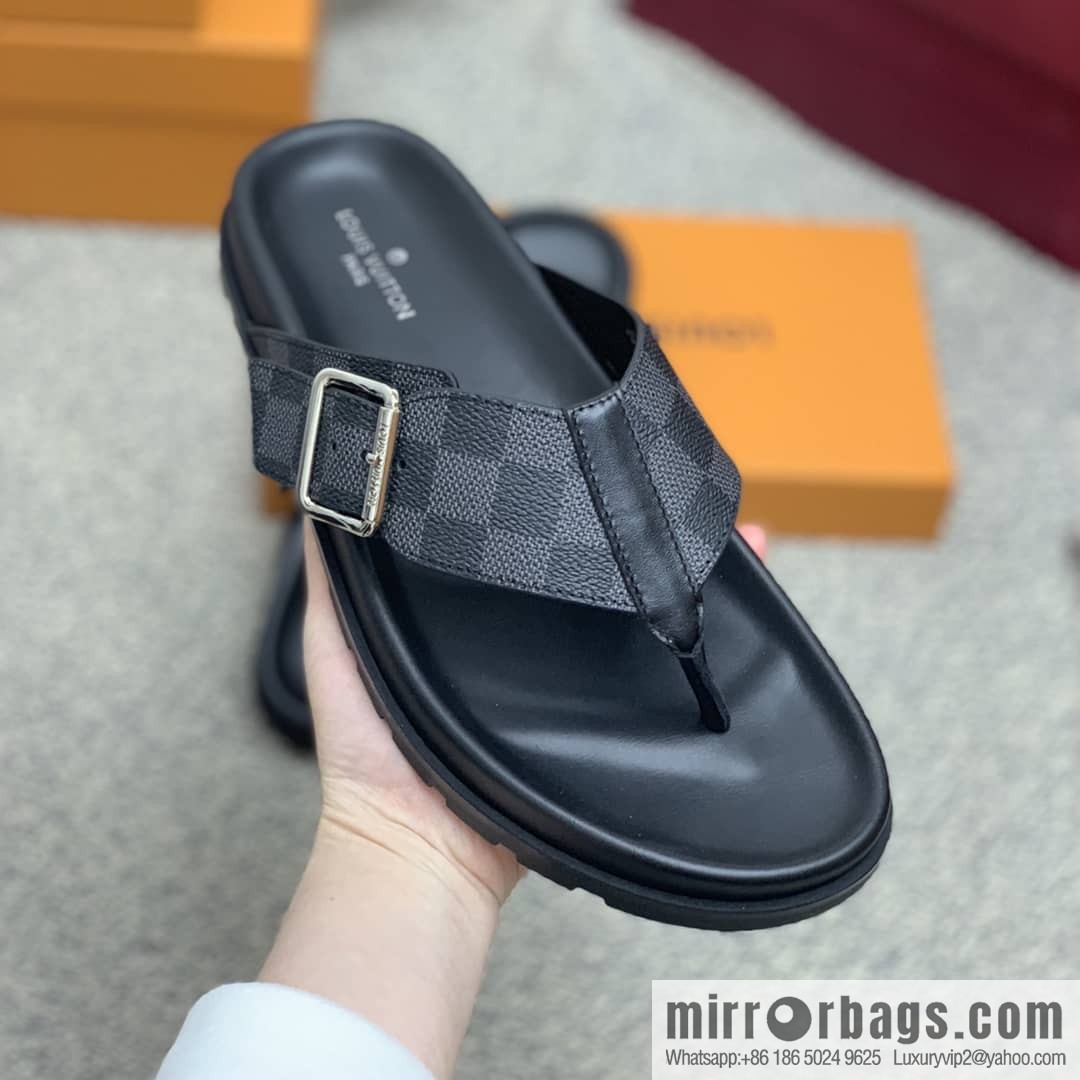 LV/Louis Vuitton features classic PVC men's sandals with black outsoles