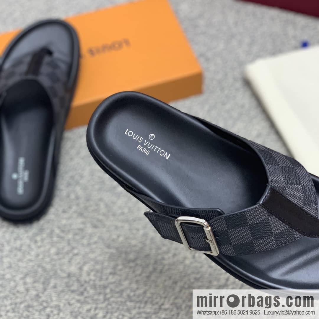 LV/Louis Vuitton features classic PVC men's sandals with black outsoles
