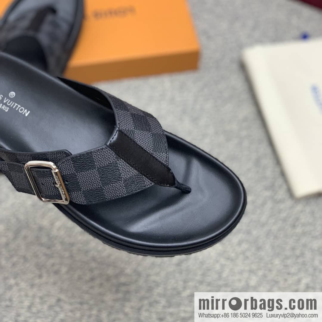 LV/Louis Vuitton features classic PVC men's sandals with black outsoles