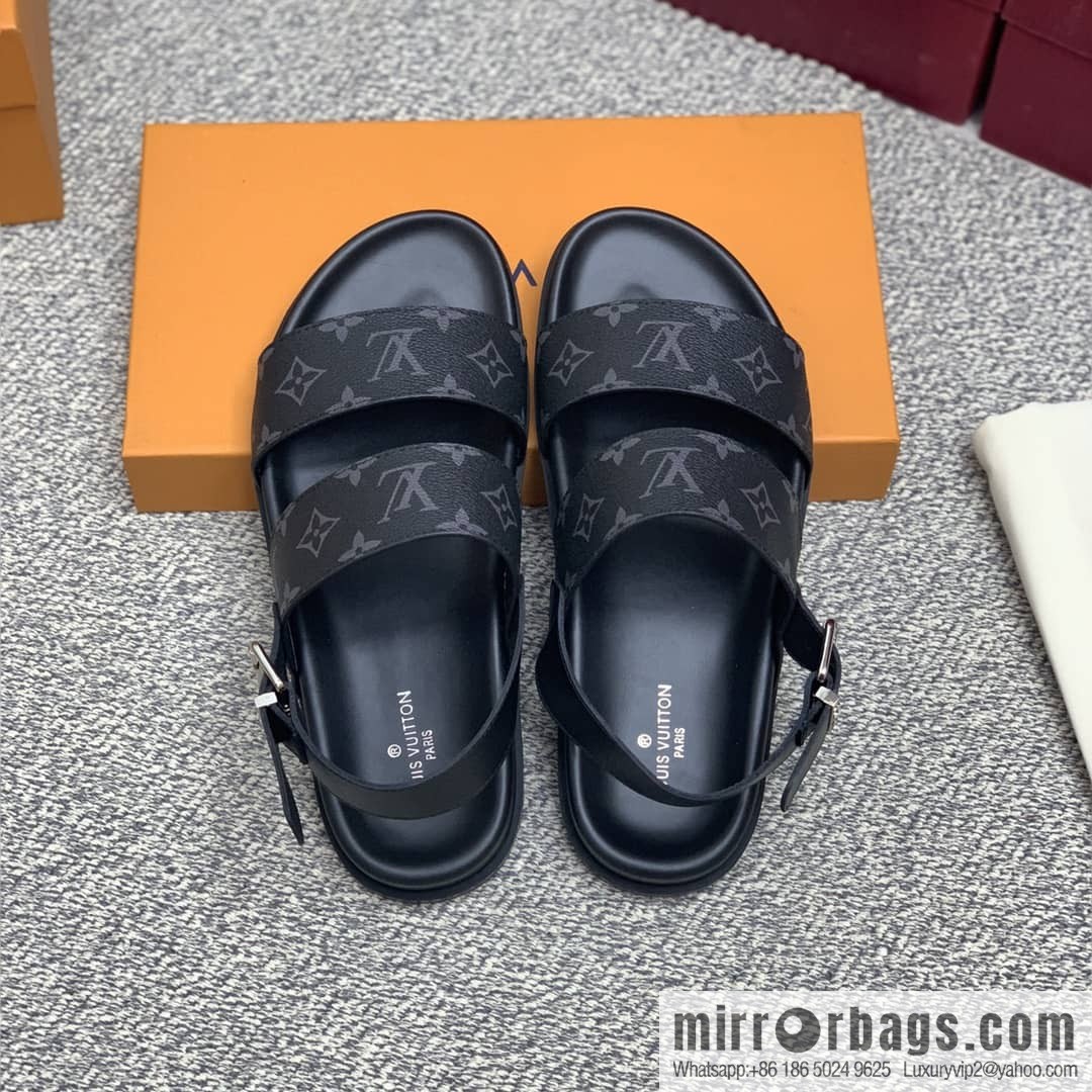 LV/Louis Vuitton features classic PVC men's sandals with black outsoles