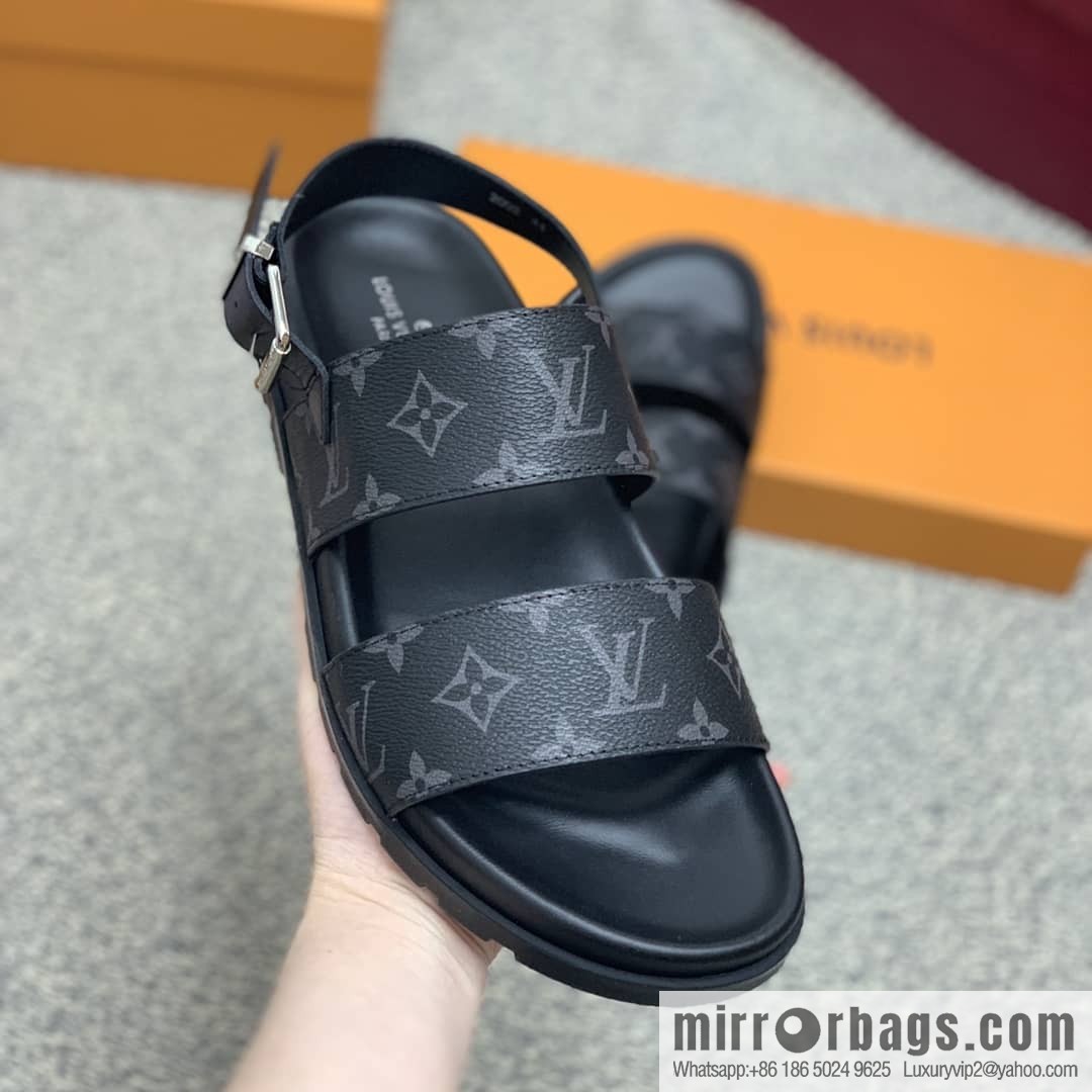 LV/Louis Vuitton features classic PVC men's sandals with black outsoles