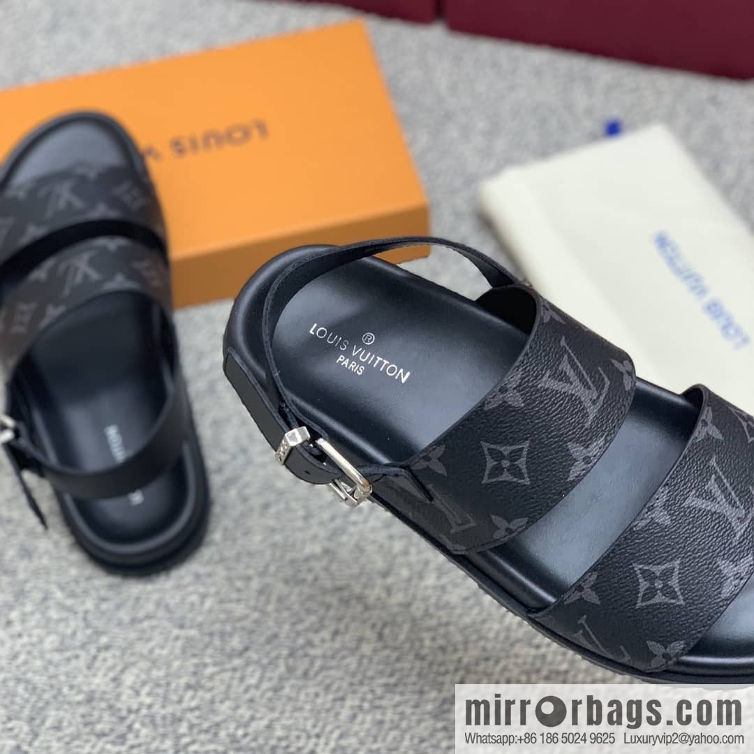 LV/Louis Vuitton features classic PVC men's sandals with black outsoles