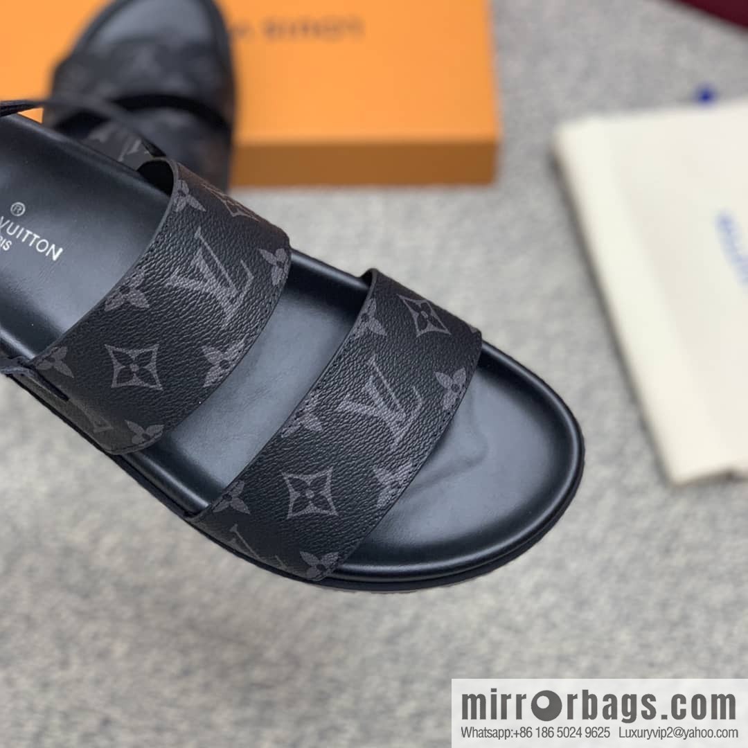 LV/Louis Vuitton features classic PVC men's sandals with black outsoles