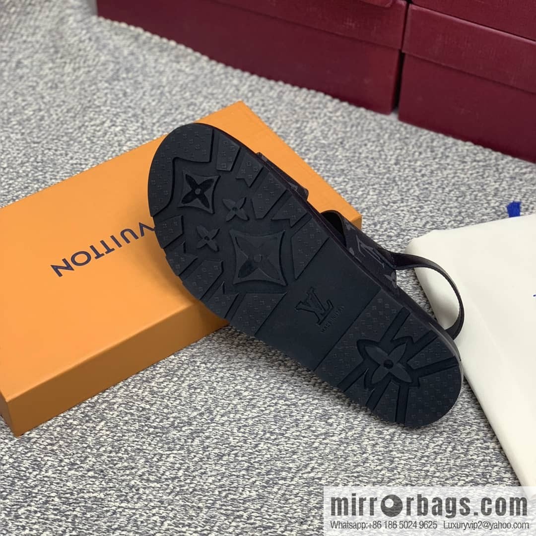 LV/Louis Vuitton features classic PVC men's sandals with black outsoles