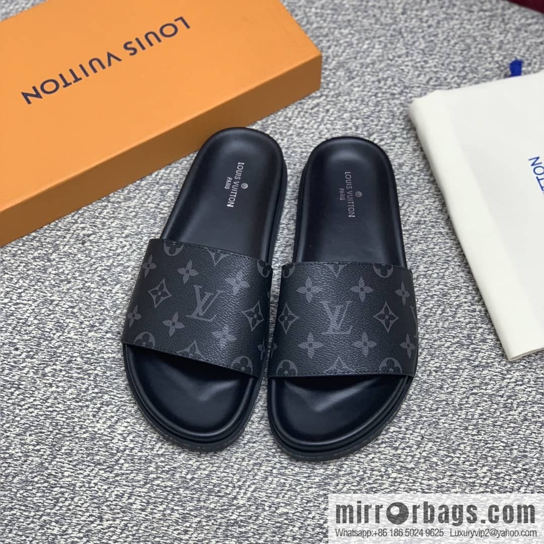 LV/Louis Vuitton features classic PVC men's sandals with black outsoles