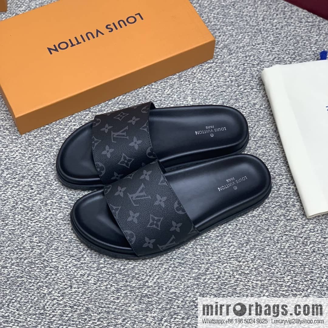 LV/Louis Vuitton features classic PVC men's sandals with black outsoles