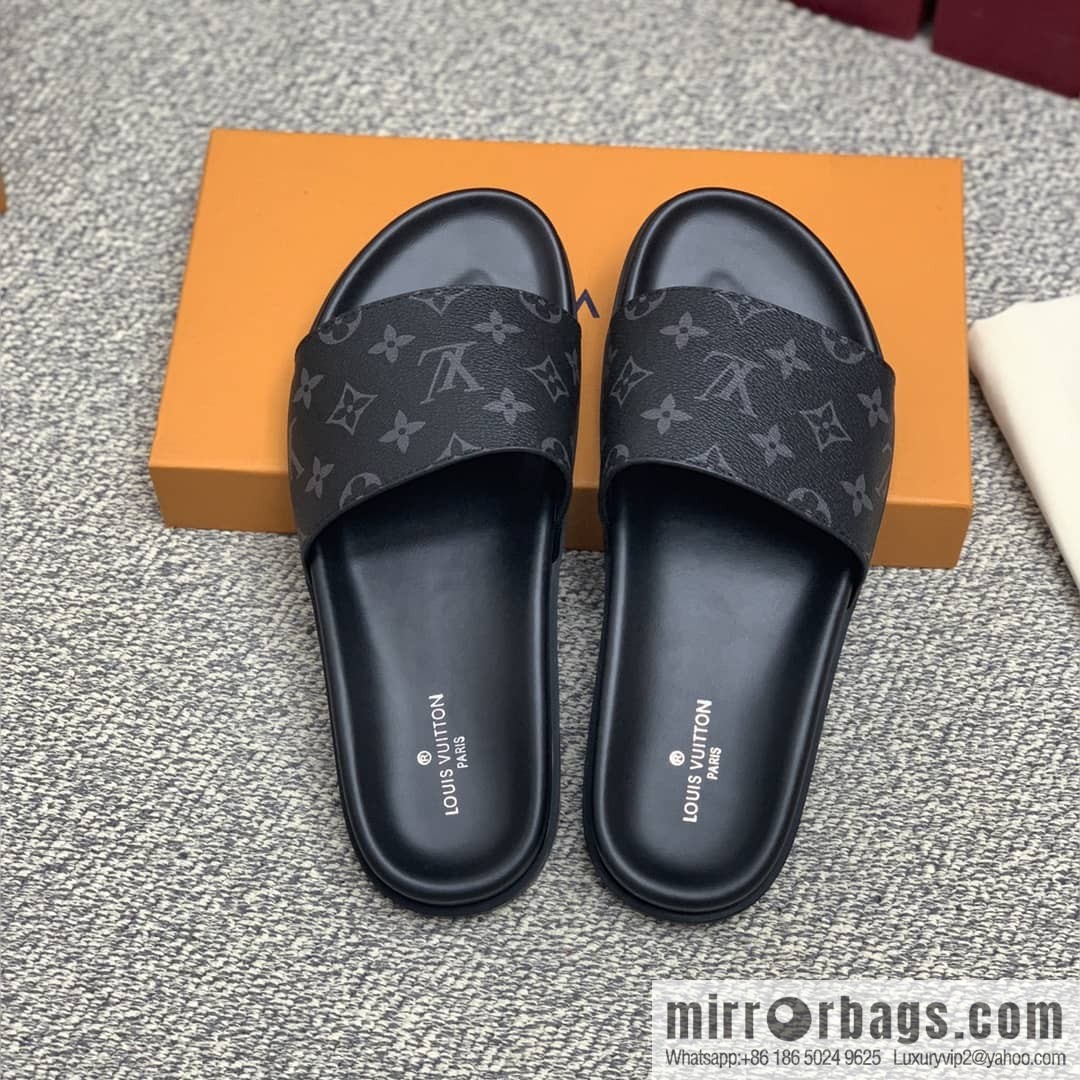 LV/Louis Vuitton features classic PVC men's sandals with black outsoles
