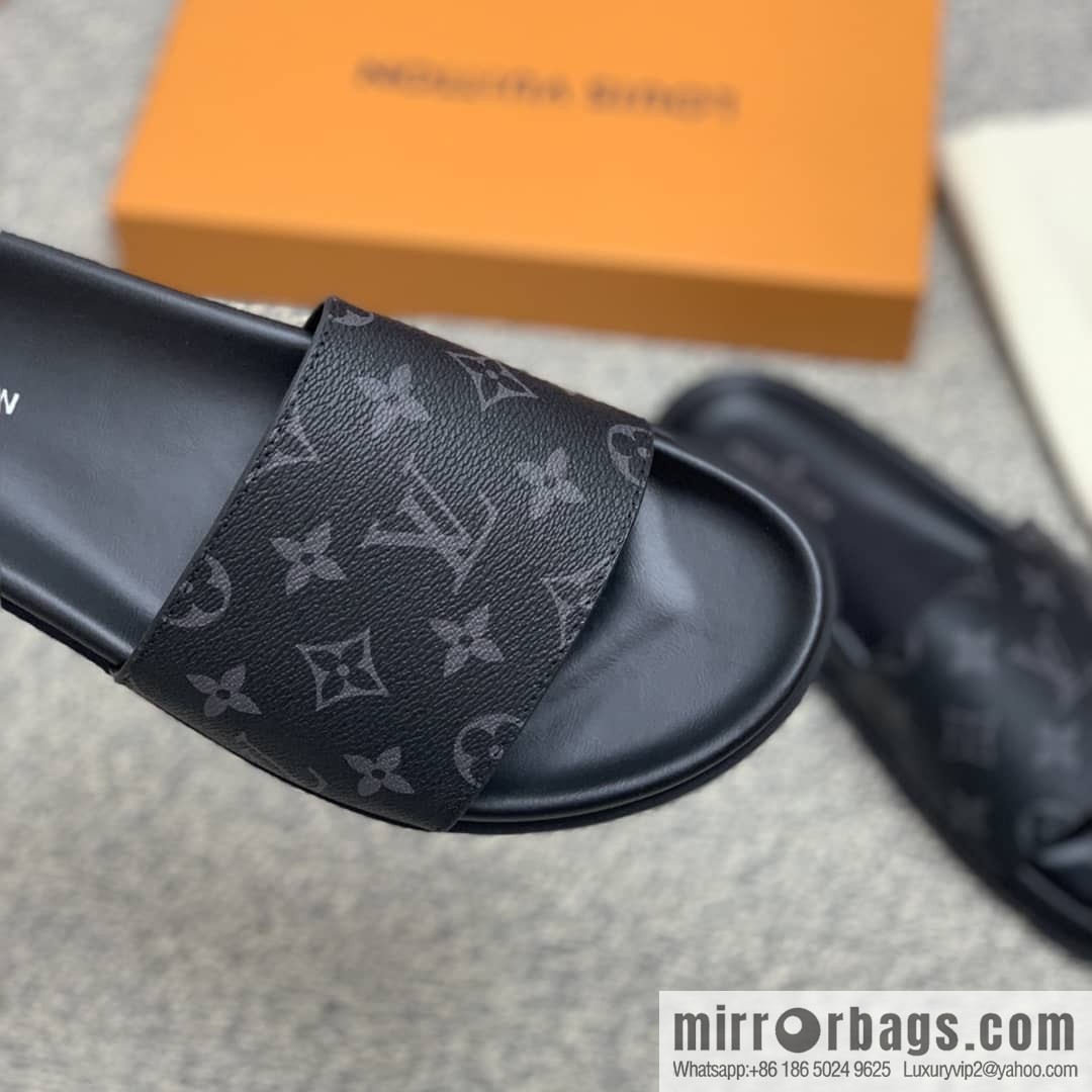 LV/Louis Vuitton features classic PVC men's sandals with black outsoles