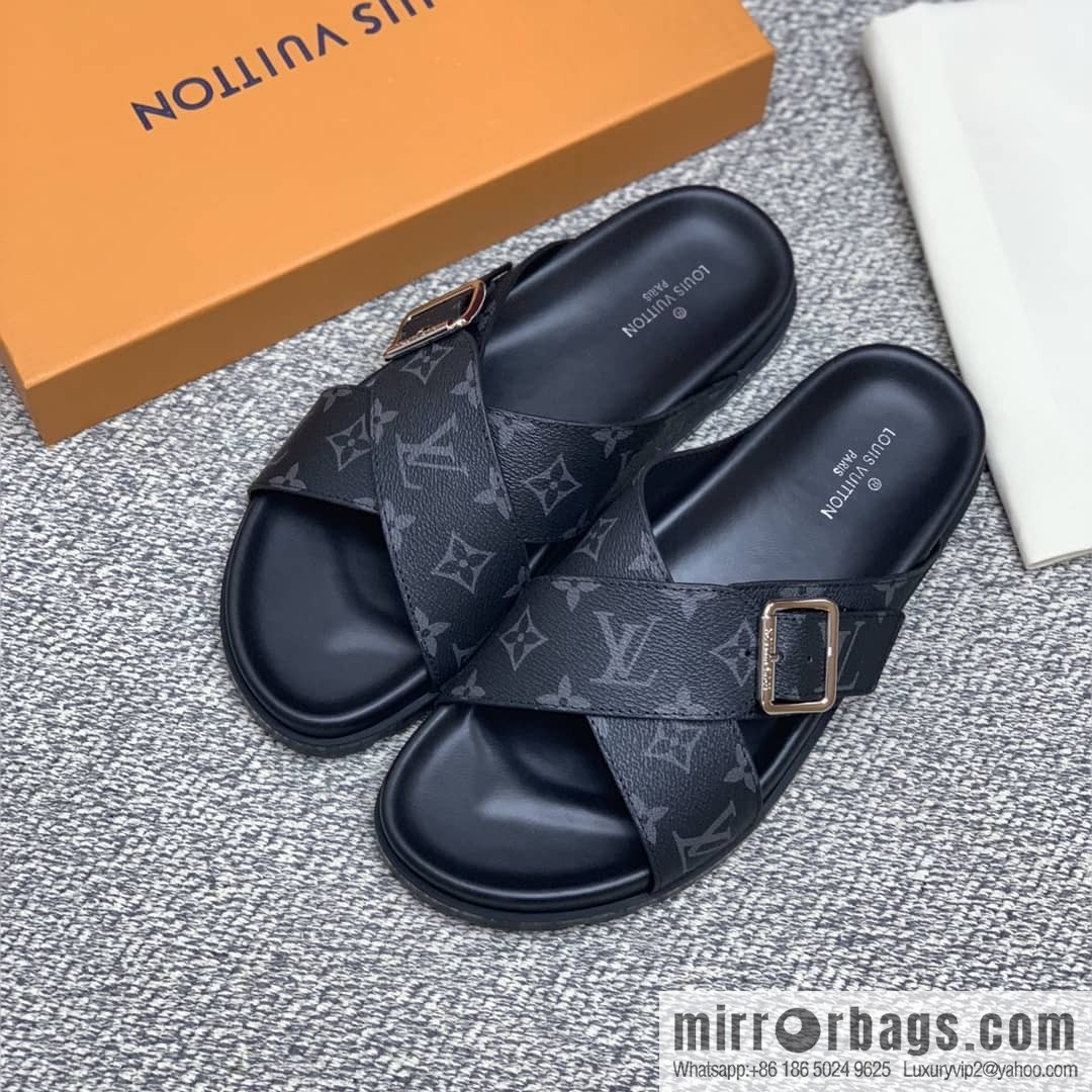 LV/Louis Vuitton features classic PVC men's sandals with black outsoles