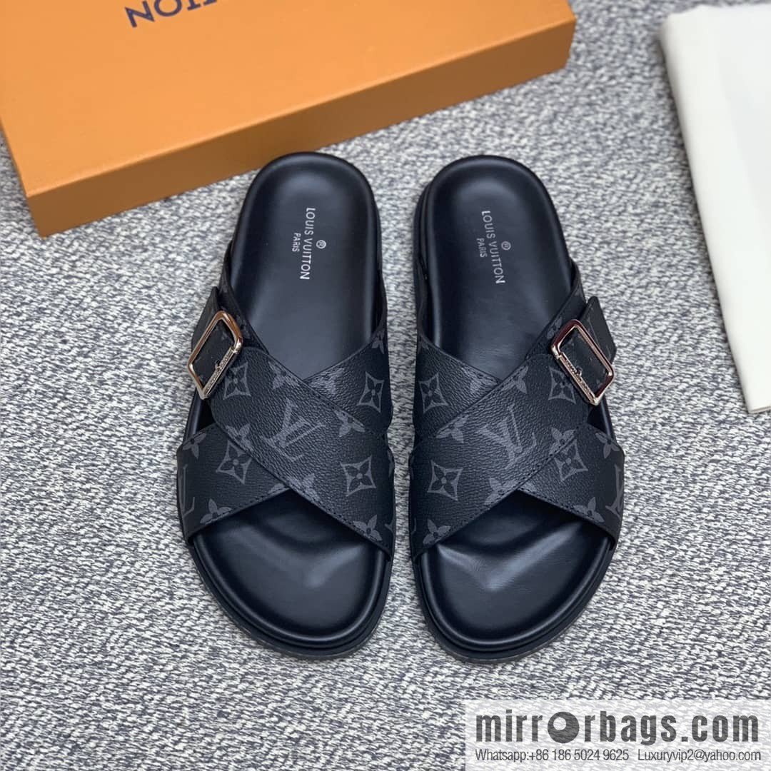 LV/Louis Vuitton features classic PVC men's sandals with black outsoles