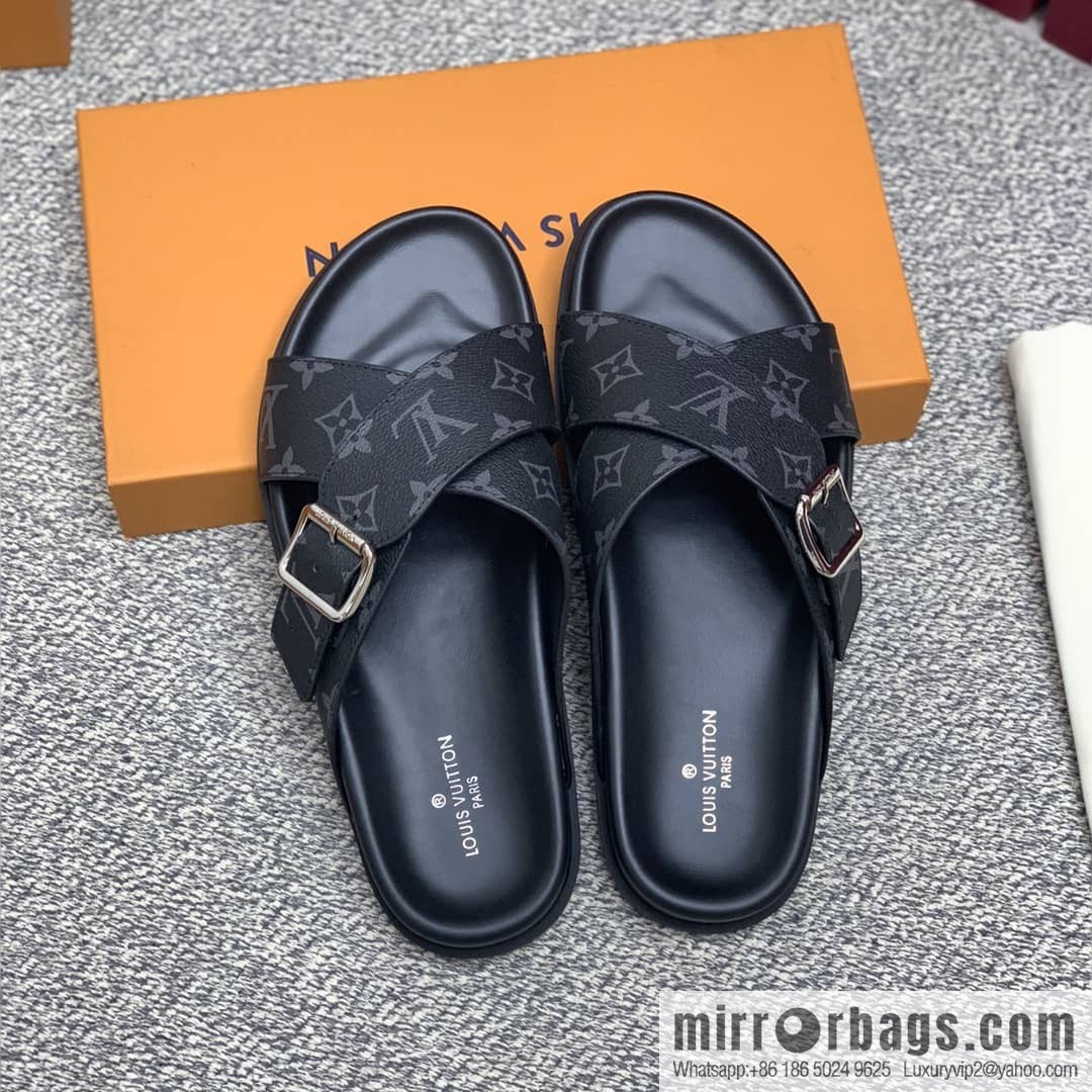 LV/Louis Vuitton features classic PVC men's sandals with black outsoles