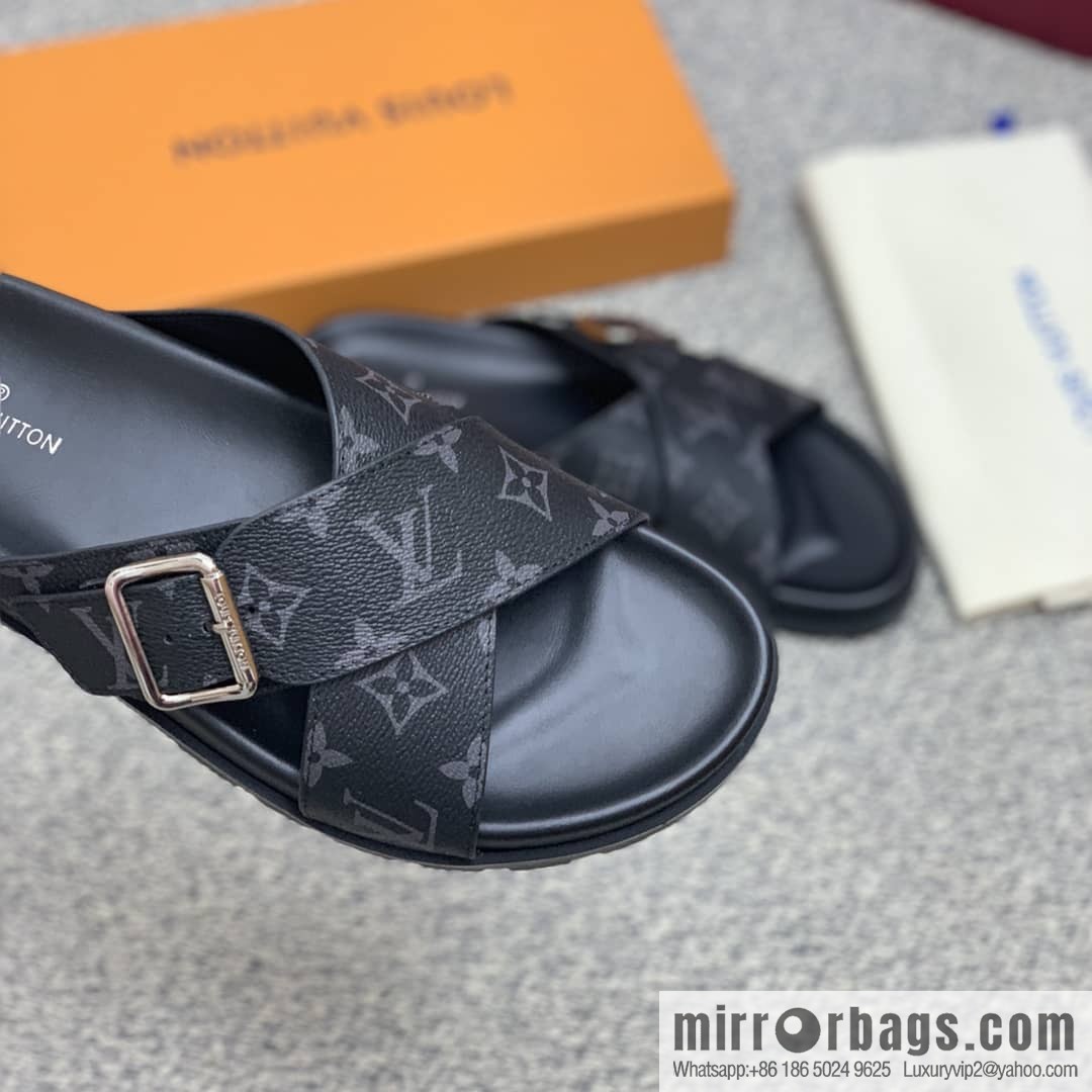 LV/Louis Vuitton features classic PVC men's sandals with black outsoles
