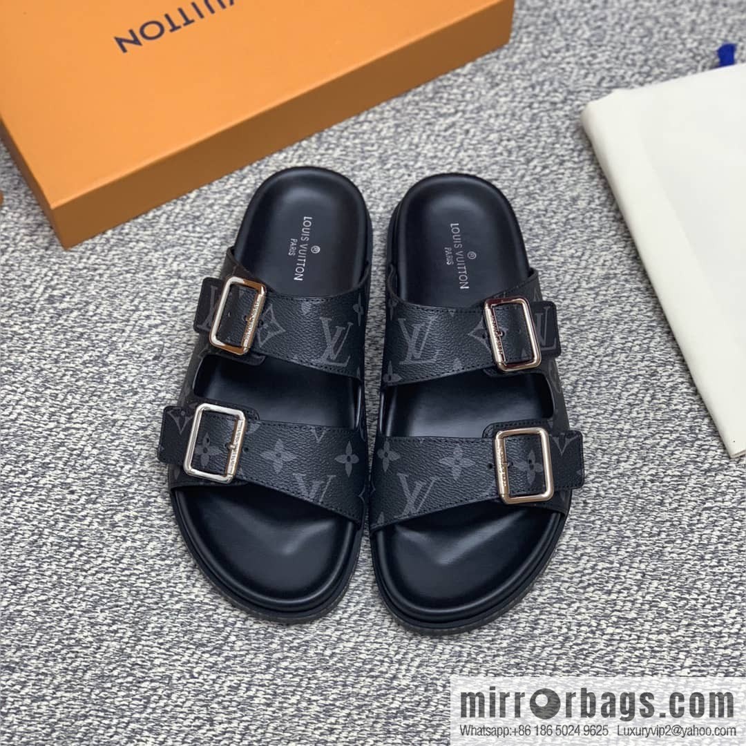 LV/Louis Vuitton features classic PVC men's sandals with black outsoles