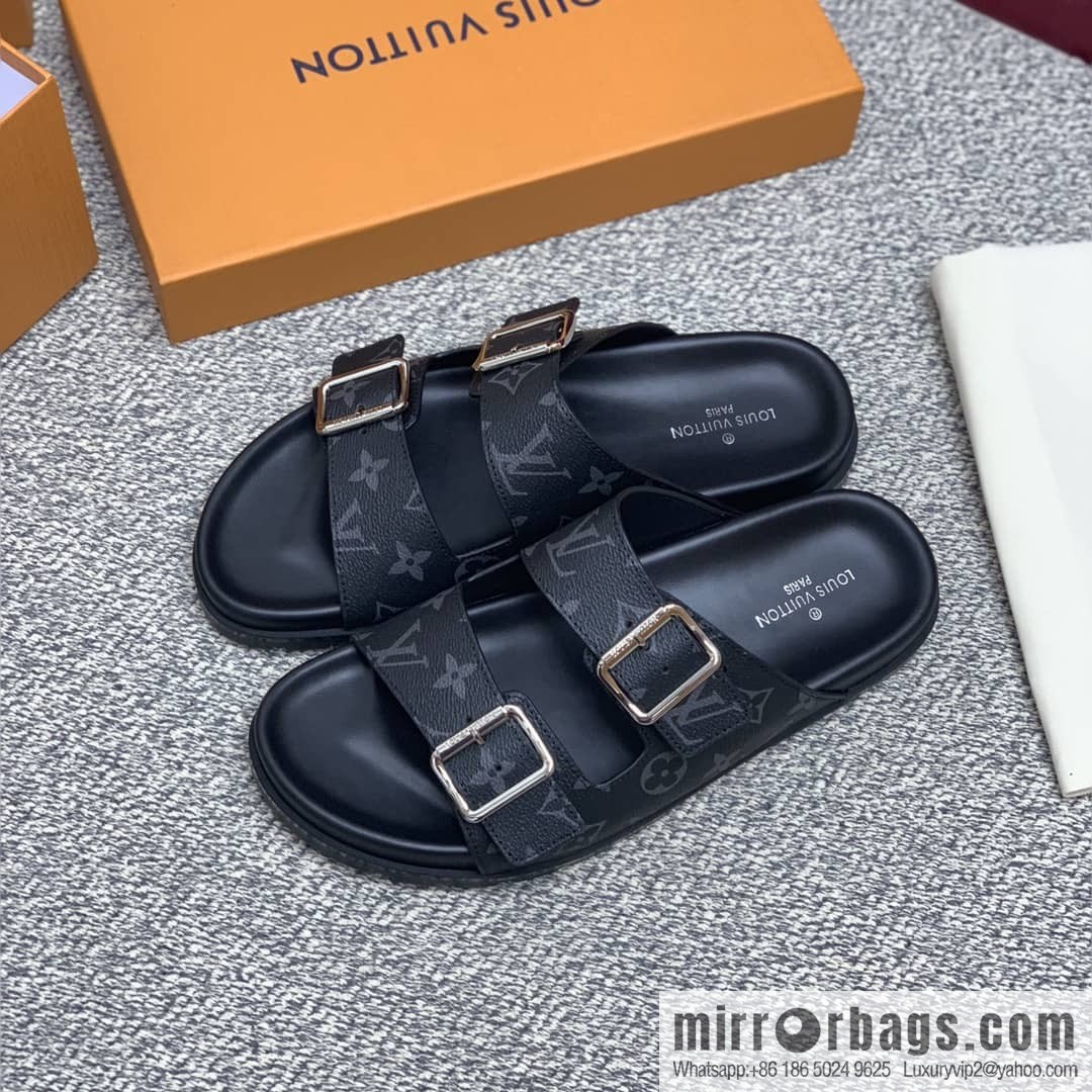 LV/Louis Vuitton features classic PVC men's sandals with black outsoles