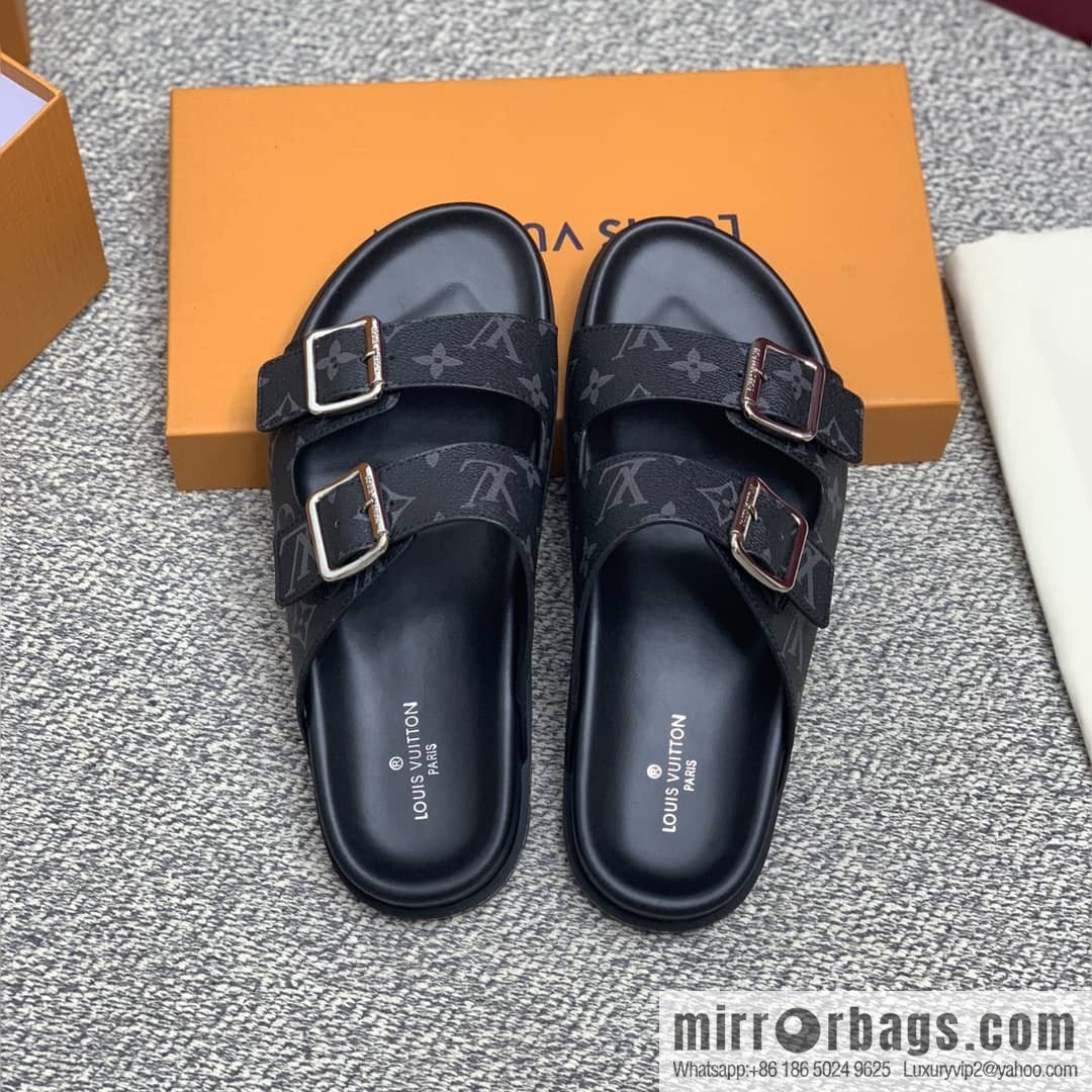 LV/Louis Vuitton features classic PVC men's sandals with black outsoles