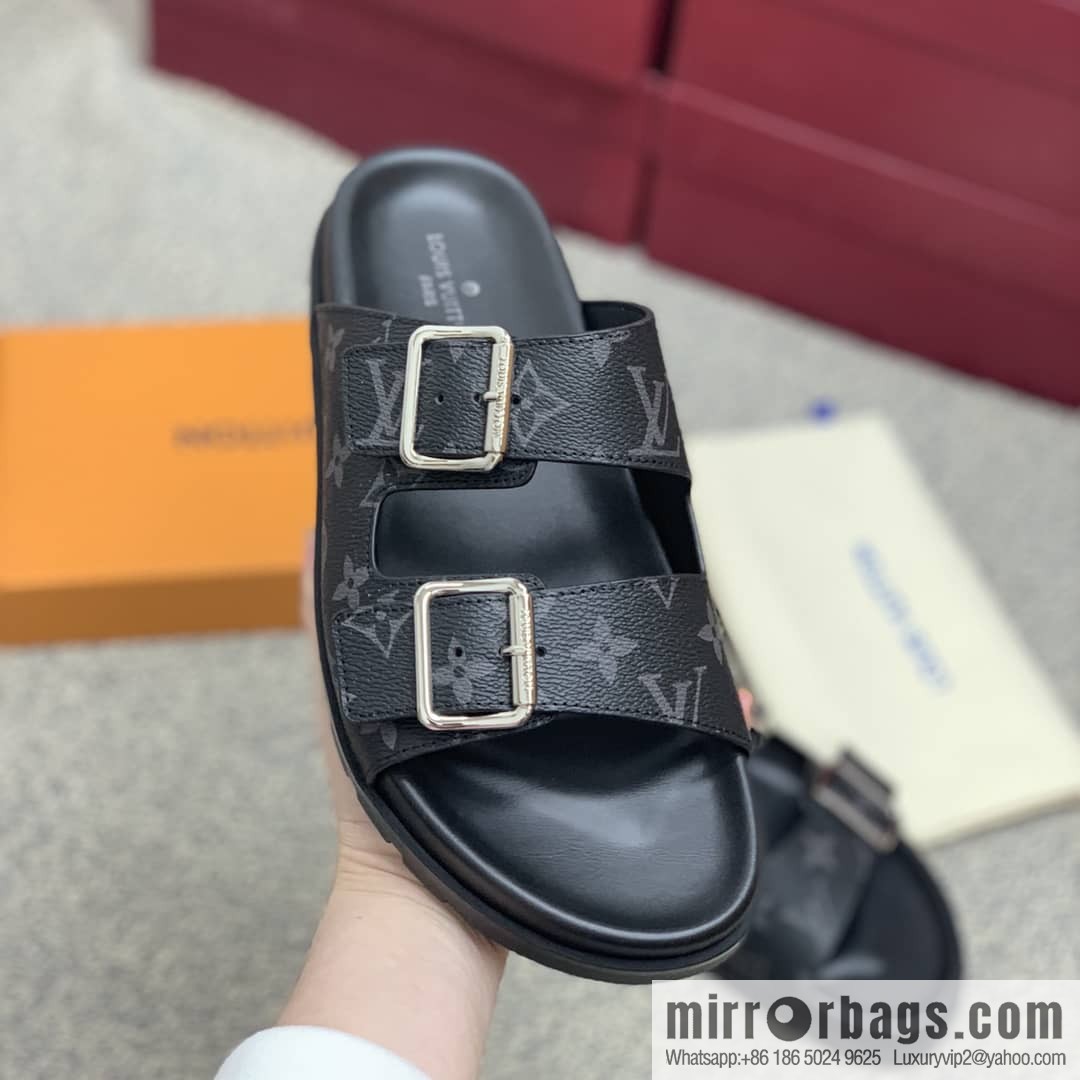 LV/Louis Vuitton features classic PVC men's sandals with black outsoles