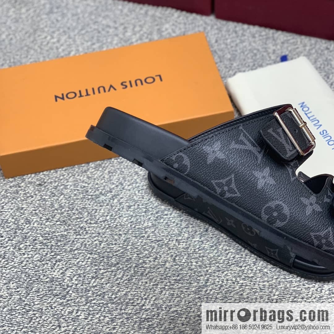 LV/Louis Vuitton features classic PVC men's sandals with black outsoles
