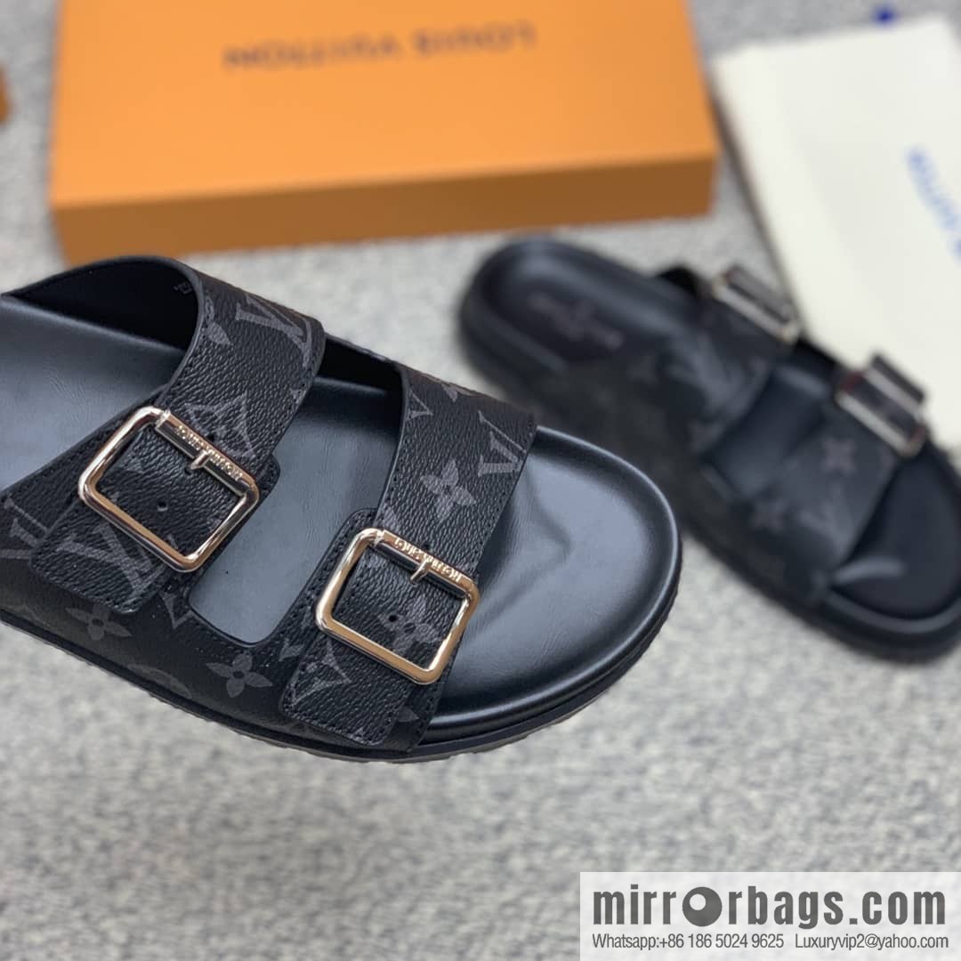 LV/Louis Vuitton features classic PVC men's sandals with black outsoles