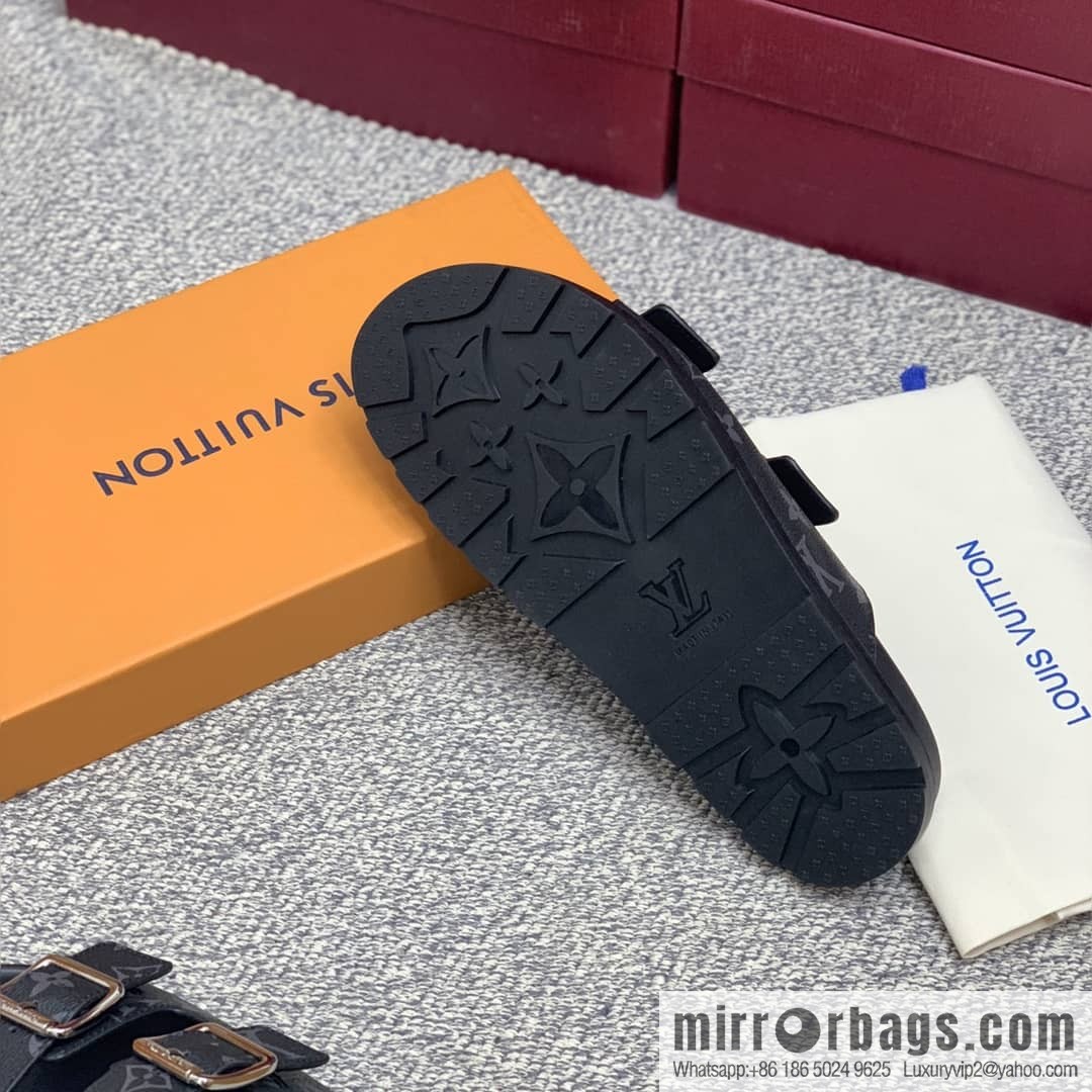 LV/Louis Vuitton features classic PVC men's sandals with black outsoles