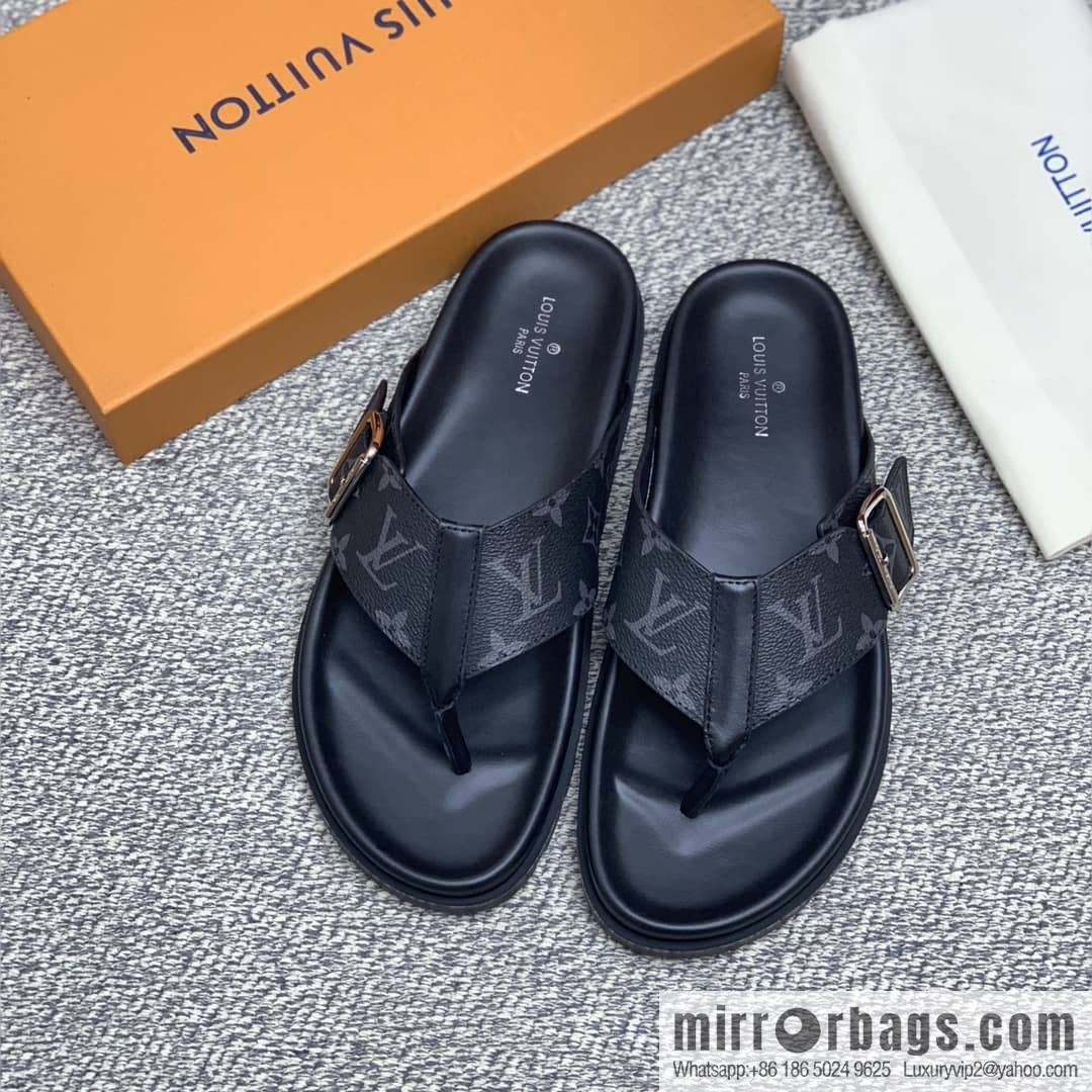 LV/Louis Vuitton features classic PVC men's sandals with black outsoles