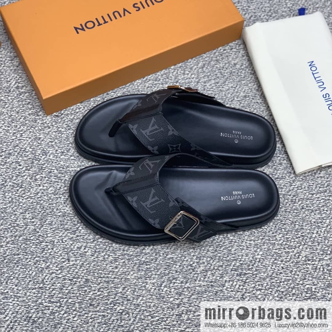 LV/Louis Vuitton features classic PVC men's sandals with black outsoles