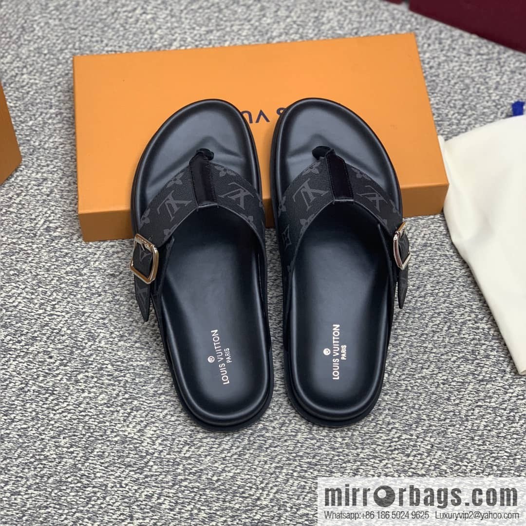LV/Louis Vuitton features classic PVC men's sandals with black outsoles