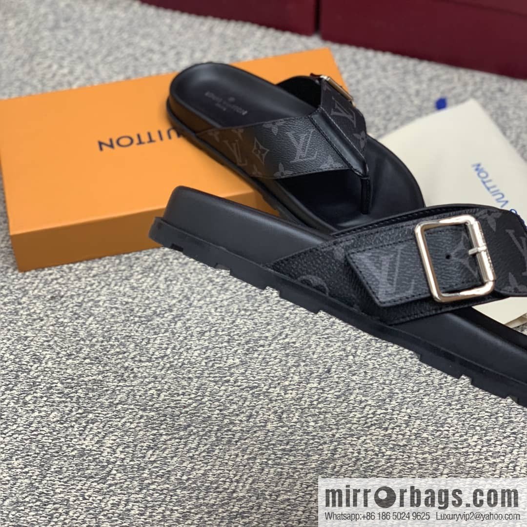 LV/Louis Vuitton features classic PVC men's sandals with black outsoles