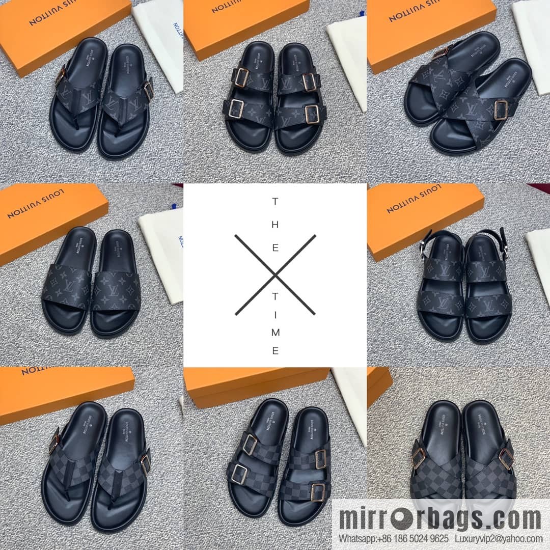 LV/Louis Vuitton features classic PVC men's sandals with black outsoles