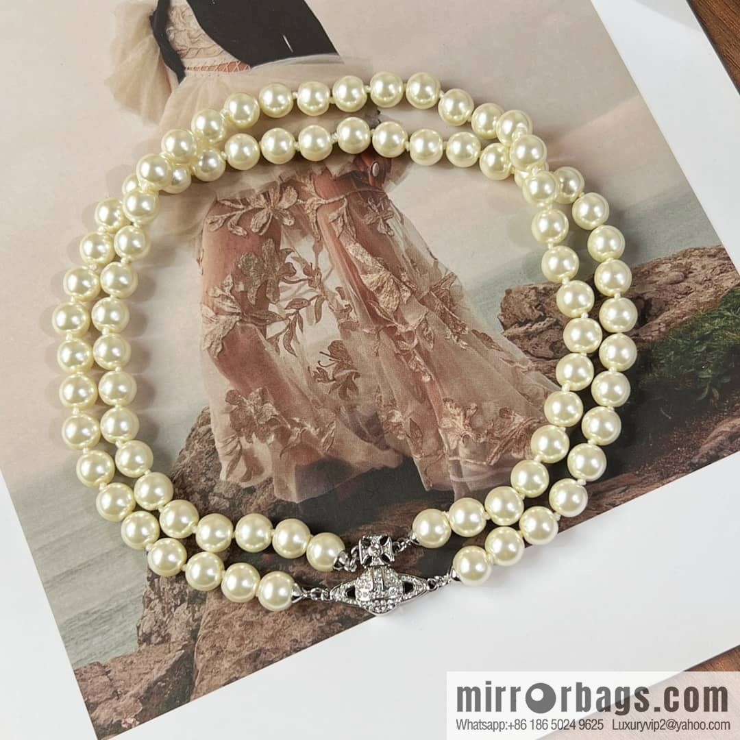 New ☑️ Vivienne Westwood Queen Mother Saturn Double Pearl Necklace