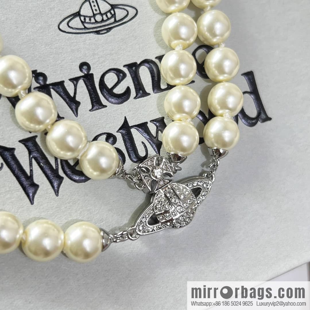 New ☑️ Vivienne Westwood Queen Mother Saturn Double Pearl Necklace