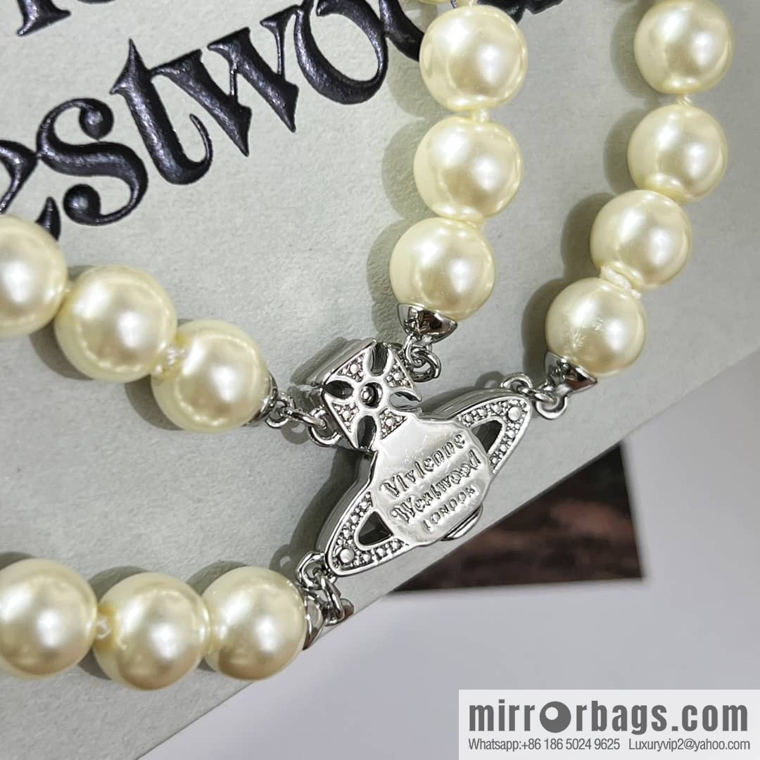 New ☑️ Vivienne Westwood Queen Mother Saturn Double Pearl Necklace