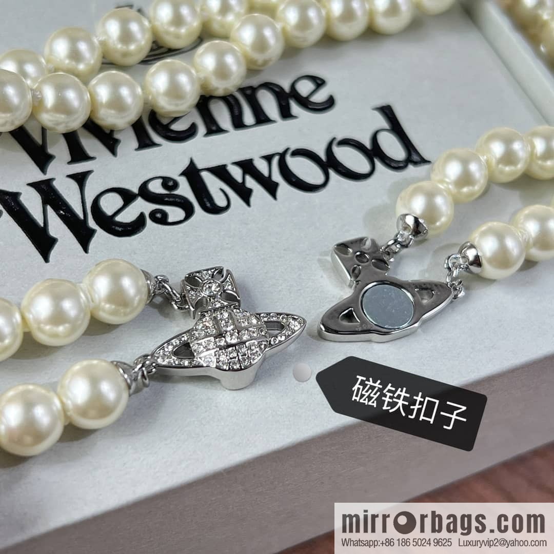 New ☑️ Vivienne Westwood Queen Mother Saturn Double Pearl Necklace