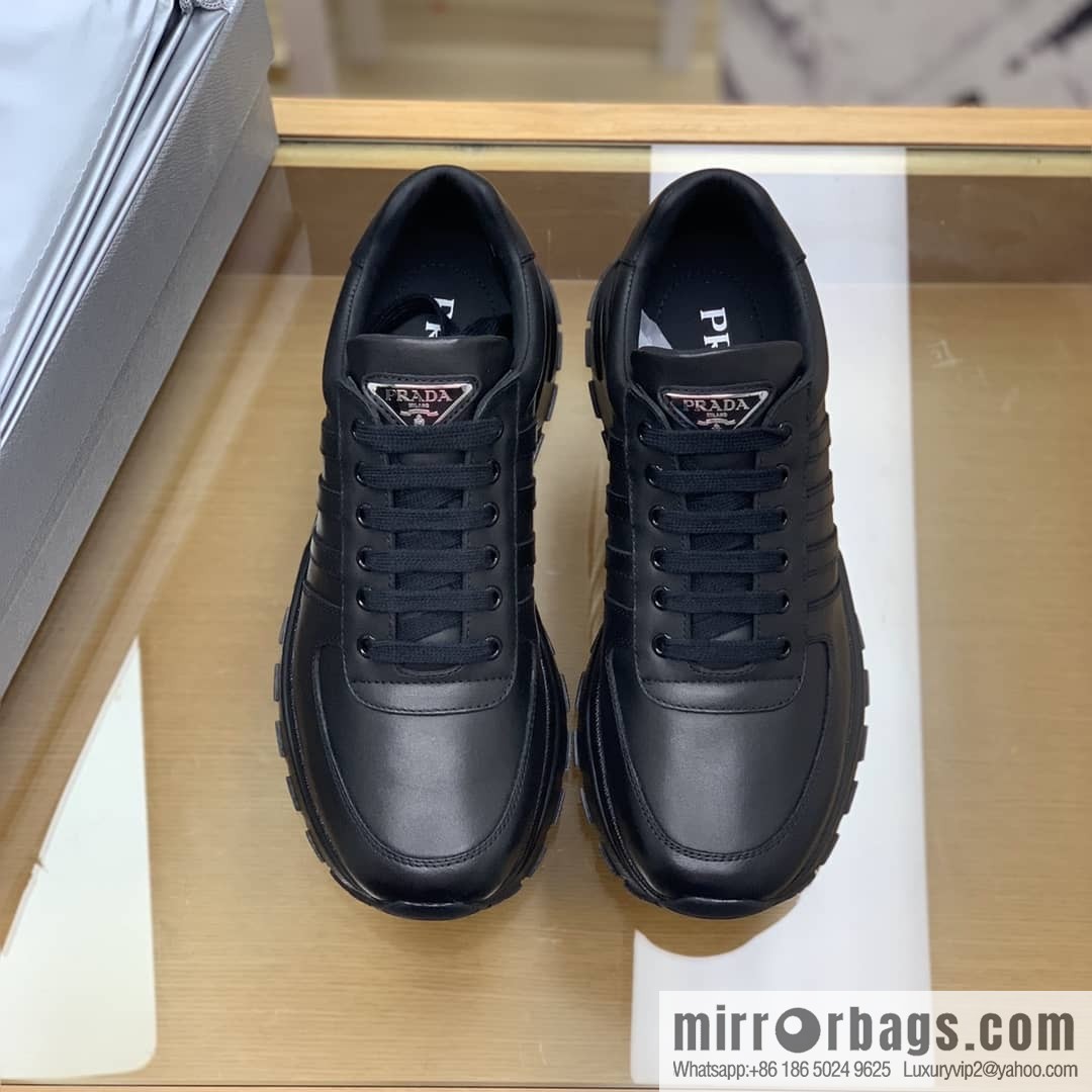 Prada Prada uses soft leather (fabric), tongue embossed logo letters men's sneakers