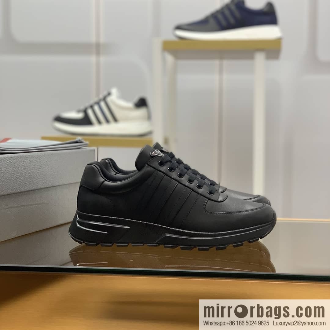 Prada Prada uses soft leather (fabric), tongue embossed logo letters men's sneakers