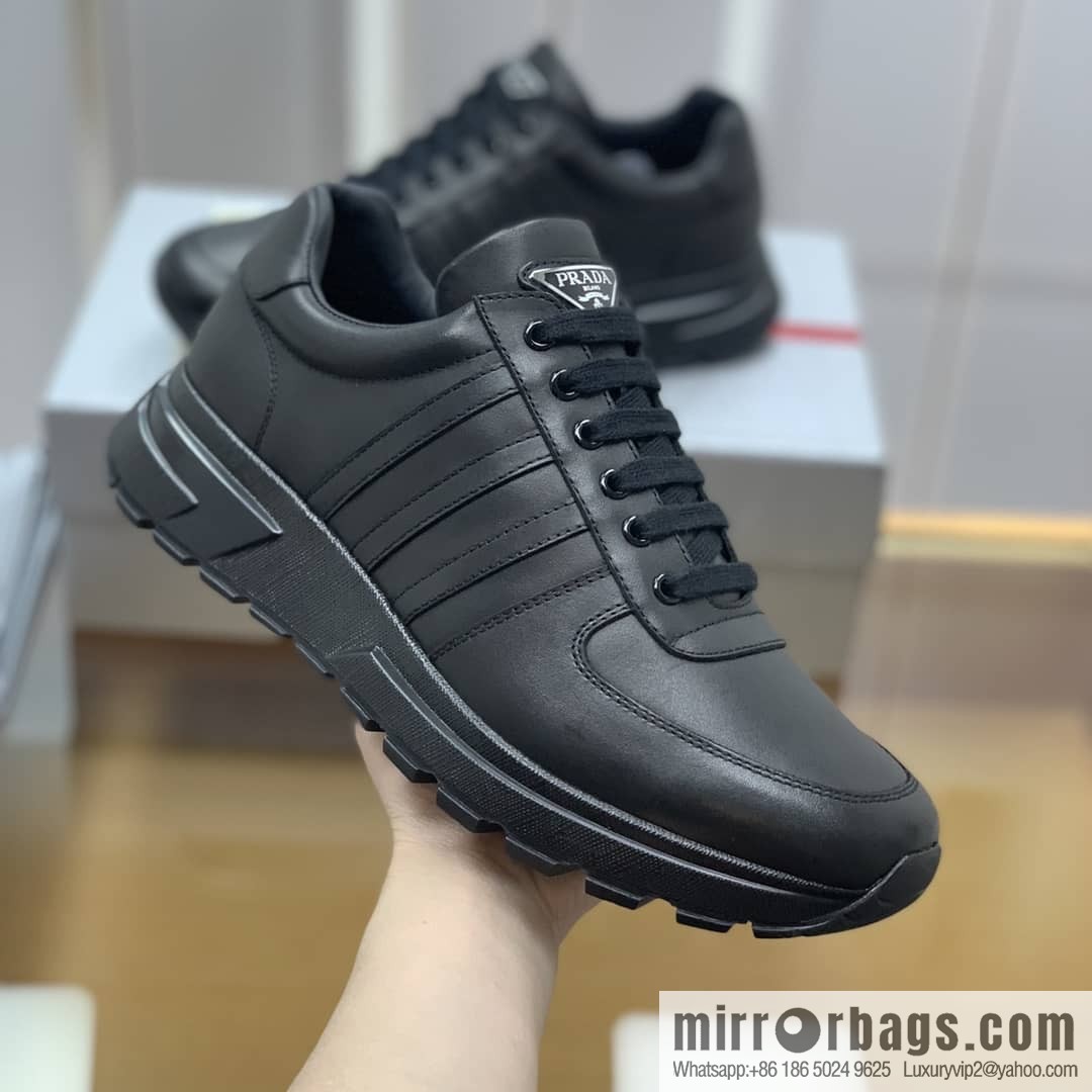 Prada Prada uses soft leather (fabric), tongue embossed logo letters men's sneakers
