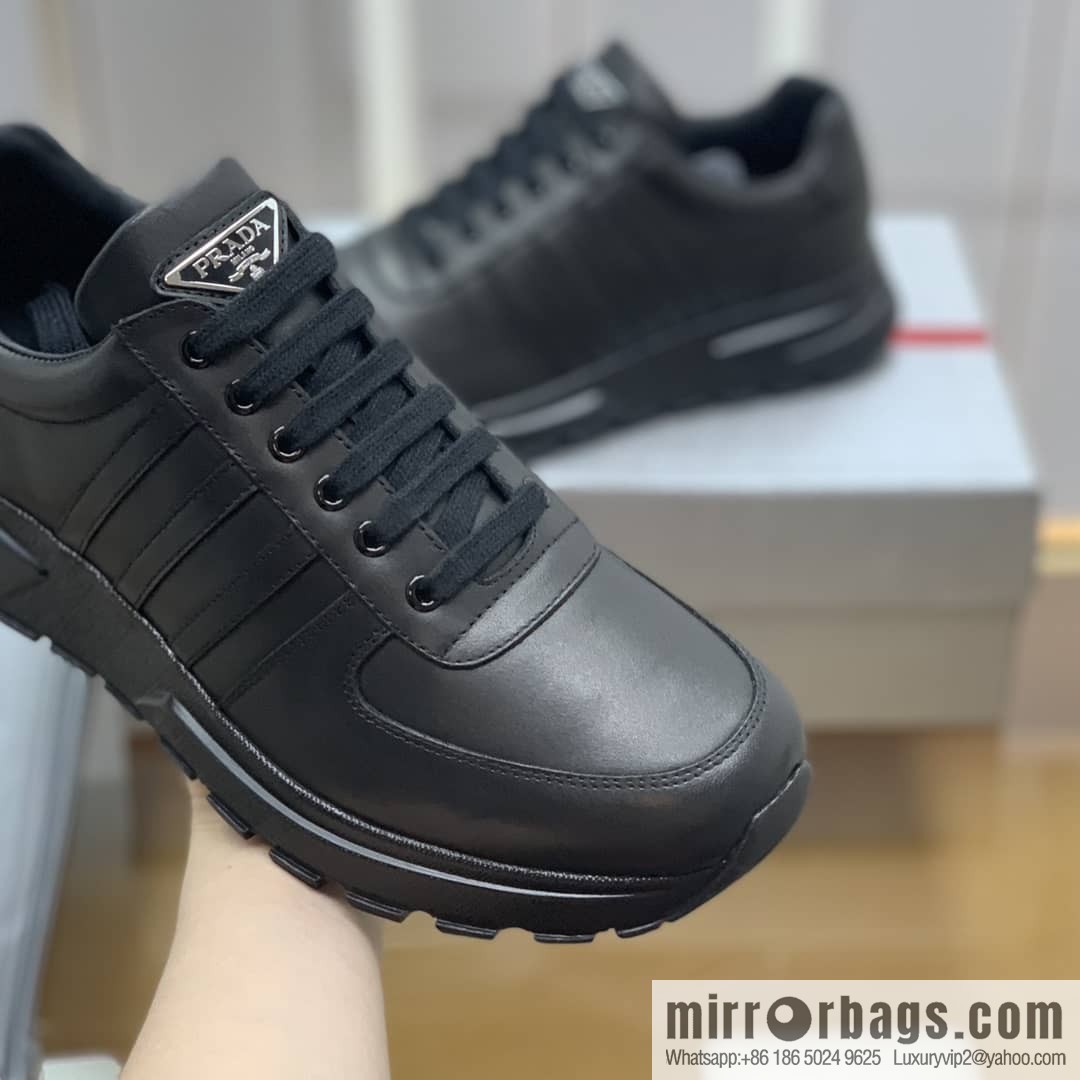 Prada Prada uses soft leather (fabric), tongue embossed logo letters men's sneakers