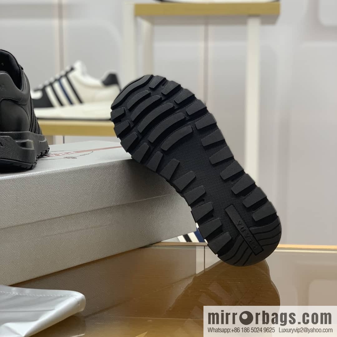 Prada Prada uses soft leather (fabric), tongue embossed logo letters men's sneakers