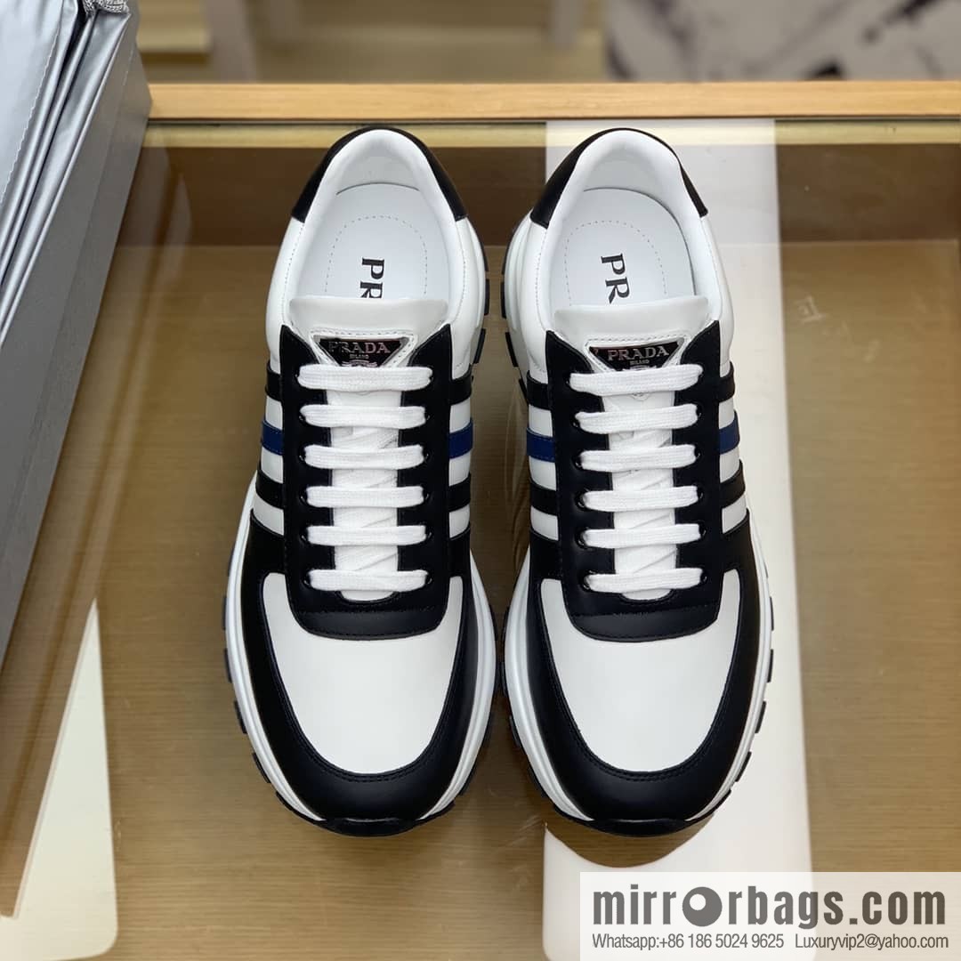 PRADA Prada uses soft leather (fabric), tongue embossed logo letters men's sneakers