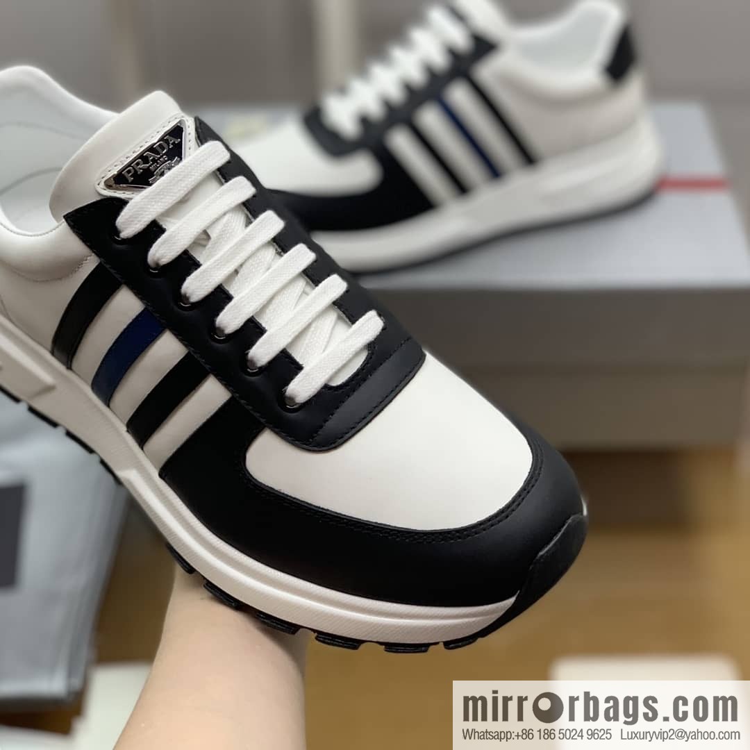 PRADA Prada uses soft leather (fabric), tongue embossed logo letters men's sneakers