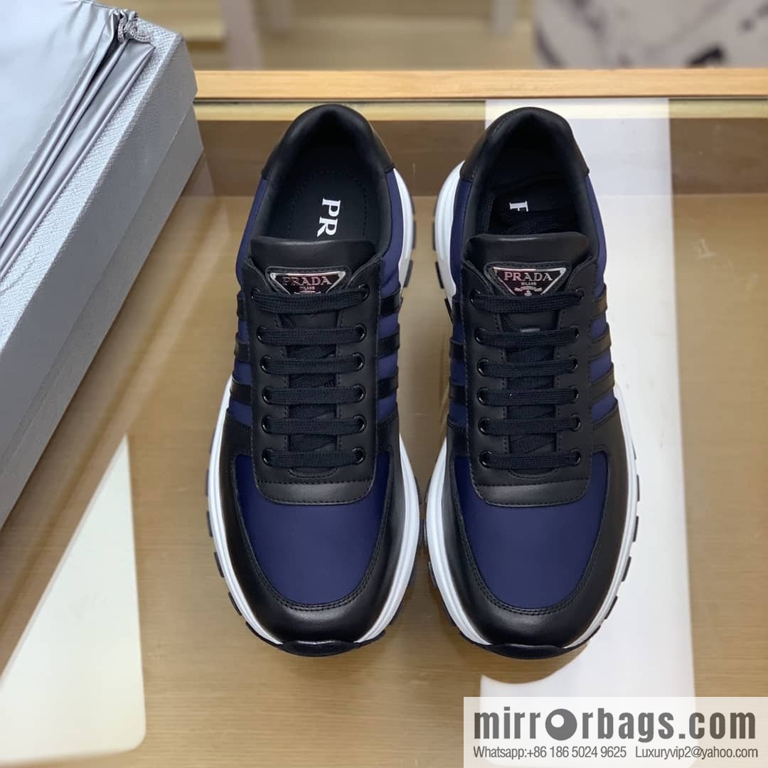 Prada is made of soft leather (fabric) and nylon patchwork men's sneakers