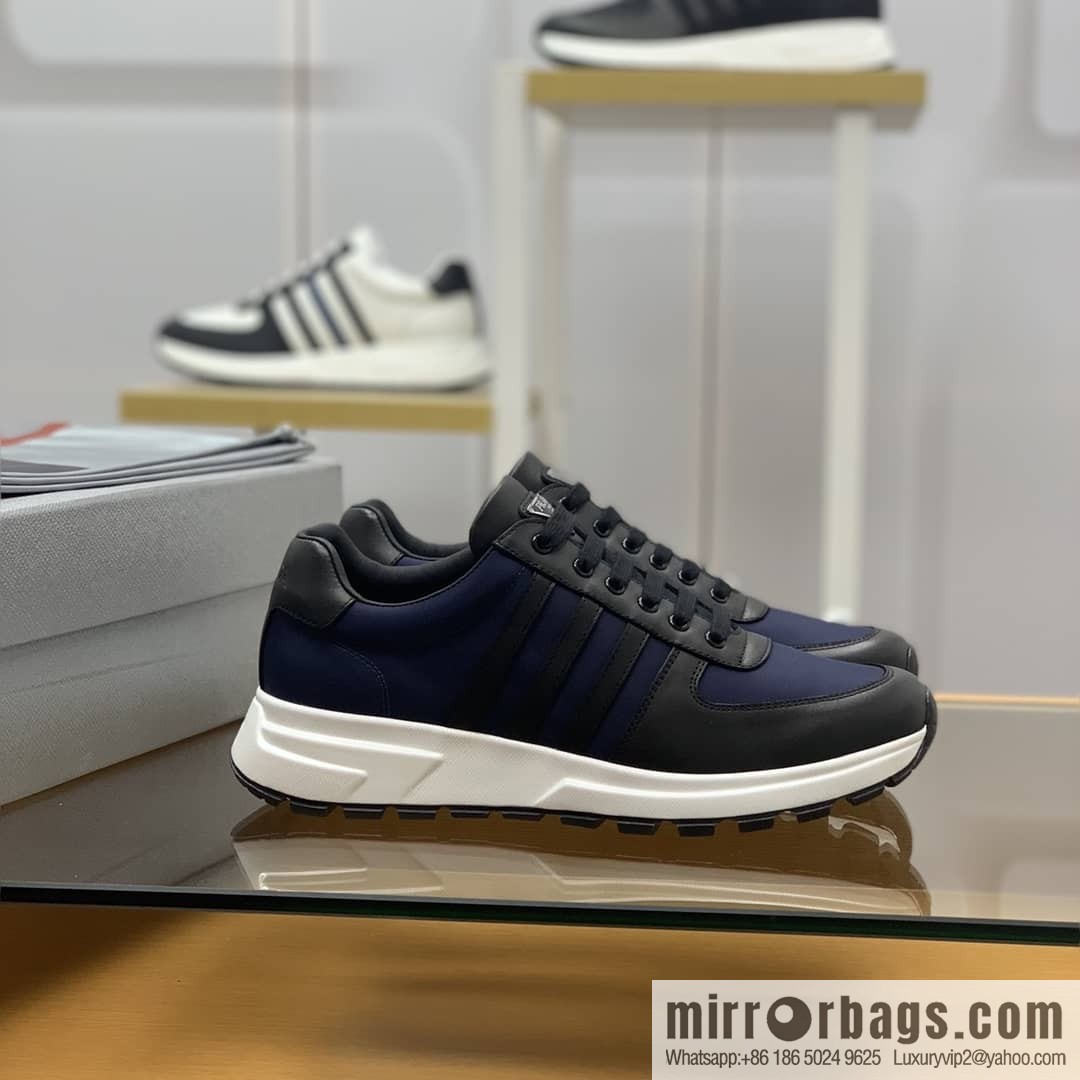 Prada is made of soft leather (fabric) and nylon patchwork men's sneakers