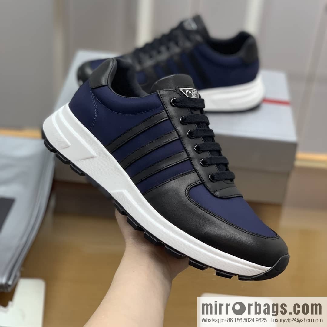 Prada is made of soft leather (fabric) and nylon patchwork men's sneakers